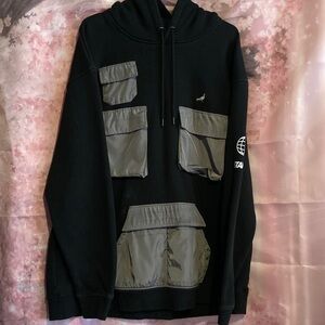 Staple Black Hooded Pullover with Gray Utility Pockets